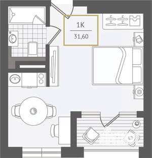 1-к квартира, вторичка, 32м2, 8/10 этаж