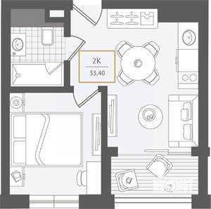 2-к квартира, вторичка, 34м2, 10/10 этаж