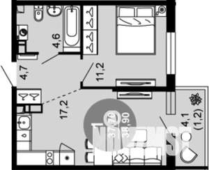 2-к квартира, вторичка, 39м2, 8/12 этаж