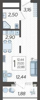 Студия квартира, вторичка, 23м2, 11/19 этаж