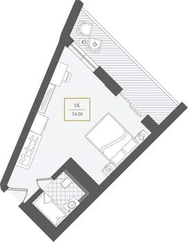 1-к квартира, вторичка, 34м2, 9/10 этаж