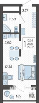 Студия квартира, строящийся дом, 23м2, 12/19 этаж