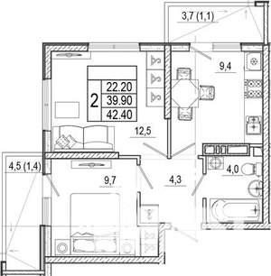 2-к квартира, вторичка, 42м2, 4/15 этаж