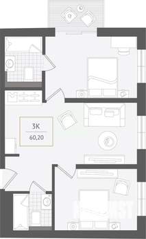 3-к квартира, вторичка, 60м2, 2/10 этаж