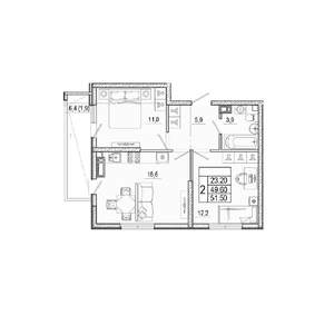 2-к квартира, вторичка, 52м2, 11/15 этаж