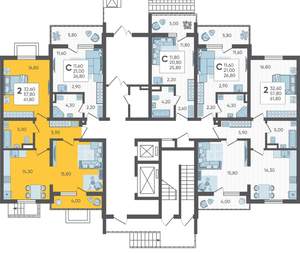 2-к квартира, строящийся дом, 62м2, 1/10 этаж