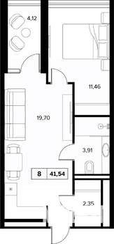 2-к квартира, строящийся дом, 42м2, 6/16 этаж
