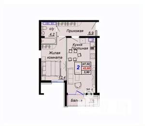 2-к квартира, вторичка, 48м2, 8/16 этаж