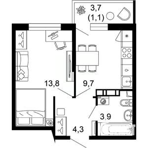 1-к квартира, вторичка, 33м2, 11/12 этаж