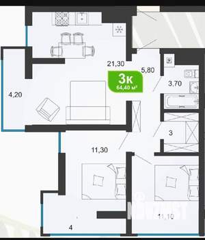3-к квартира, вторичка, 65м2, 8/19 этаж