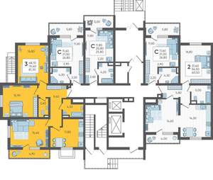 3-к квартира, строящийся дом, 81м2, 1/16 этаж