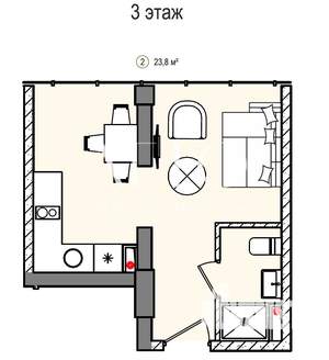1-к квартира, вторичка, 24м2, 3/5 этаж
