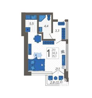 Студия квартира, вторичка, 38м2, 2/12 этаж