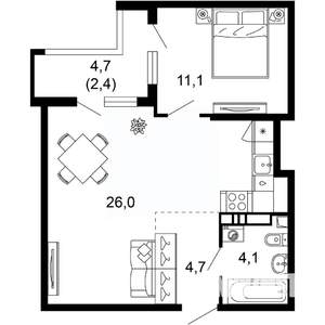 1-к квартира, вторичка, 48м2, 12/17 этаж
