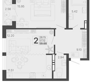 2-к квартира, вторичка, 58м2, 11/20 этаж