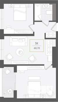 3-к квартира, вторичка, 61м2, 4/10 этаж
