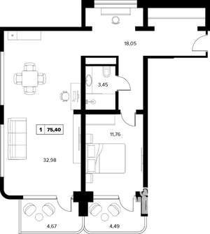2-к квартира, строящийся дом, 75м2, 12/16 этаж