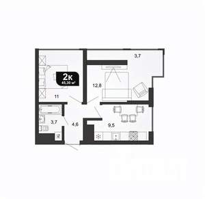 2-к квартира, вторичка, 45м2, 9/19 этаж
