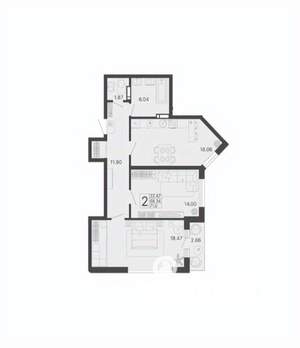 2-к квартира, вторичка, 70м2, 6/20 этаж