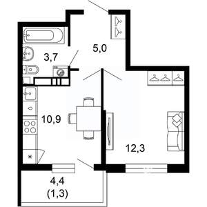 1-к квартира, вторичка, 33м2, 8/17 этаж