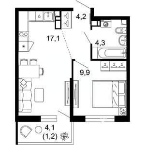 1-к квартира, вторичка, 37м2, 3/12 этаж