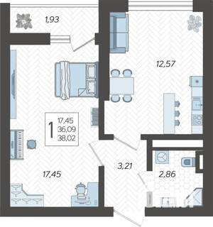 1-к квартира, вторичка, 39м2, 13/19 этаж