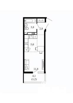 Студия квартира, вторичка, 25м2, 12/17 этаж