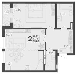 2-к квартира, вторичка, 58м2, 4/20 этаж