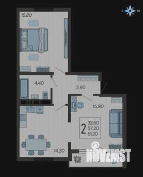 2-к квартира, вторичка, 61м2, 6/11 этаж