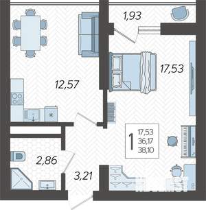 1-к квартира, вторичка, 39м2, 14/19 этаж