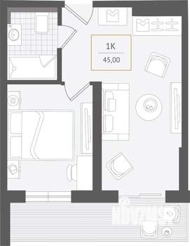 1-к квартира, вторичка, 45м2, 7/10 этаж