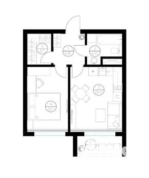 Студия квартира, вторичка, 44м2, 1/5 этаж