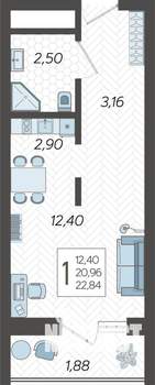 Студия квартира, вторичка, 23м2, 17/19 этаж