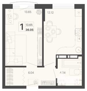 1-к квартира, вторичка, 36м2, 2/20 этаж