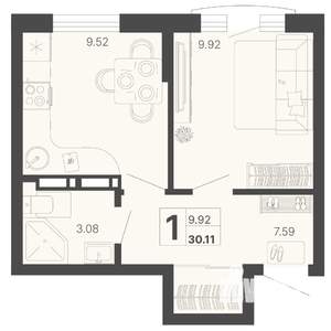 1-к квартира, вторичка, 30м2, 2/20 этаж