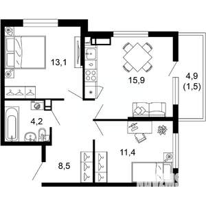2-к квартира, вторичка, 55м2, 16/17 этаж