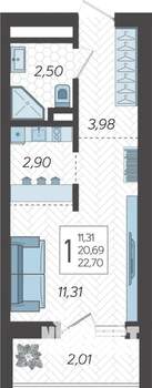 Студия квартира, строящийся дом, 23м2, 16/19 этаж