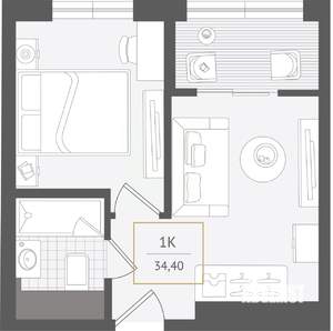 1-к квартира, вторичка, 34м2, 2/10 этаж