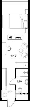 1-к квартира, строящийся дом, 30м2, 8/8 этаж