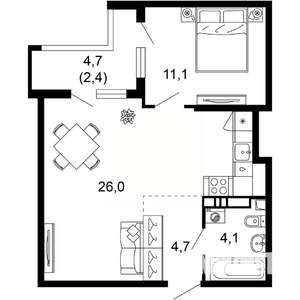 1-к квартира, вторичка, 48м2, 6/17 этаж