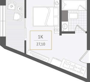 1-к квартира, вторичка, 27м2, 2/10 этаж