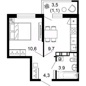 1-к квартира, вторичка, 30м2, 2/12 этаж