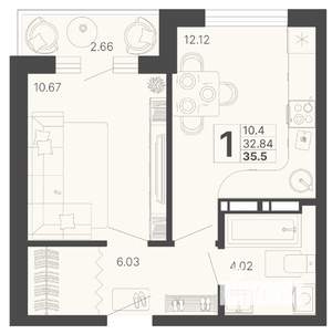 1-к квартира, строящийся дом, 34м2, 8/20 этаж