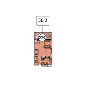 1-к квартира, вторичка, 56м2, 3/9 этаж