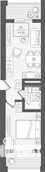 2-к квартира, вторичка, 44м2, 4/10 этаж