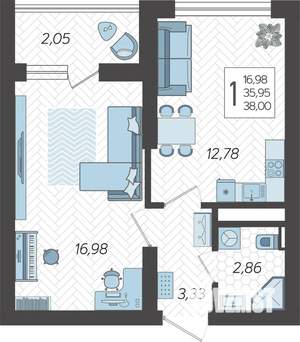 1-к квартира, вторичка, 39м2, 19/19 этаж