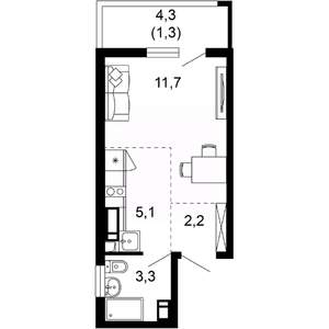 1-к квартира, вторичка, 24м2, 14/17 этаж