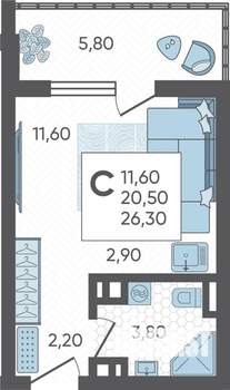 Студия квартира, строящийся дом, 26м2, 5/10 этаж