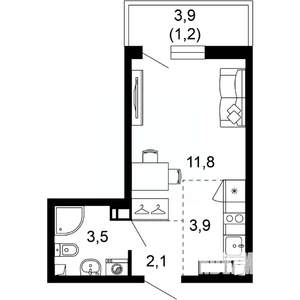 1-к квартира, вторичка, 23м2, 3/17 этаж