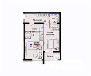 2-к квартира, вторичка, 47м2, 8/15 этаж